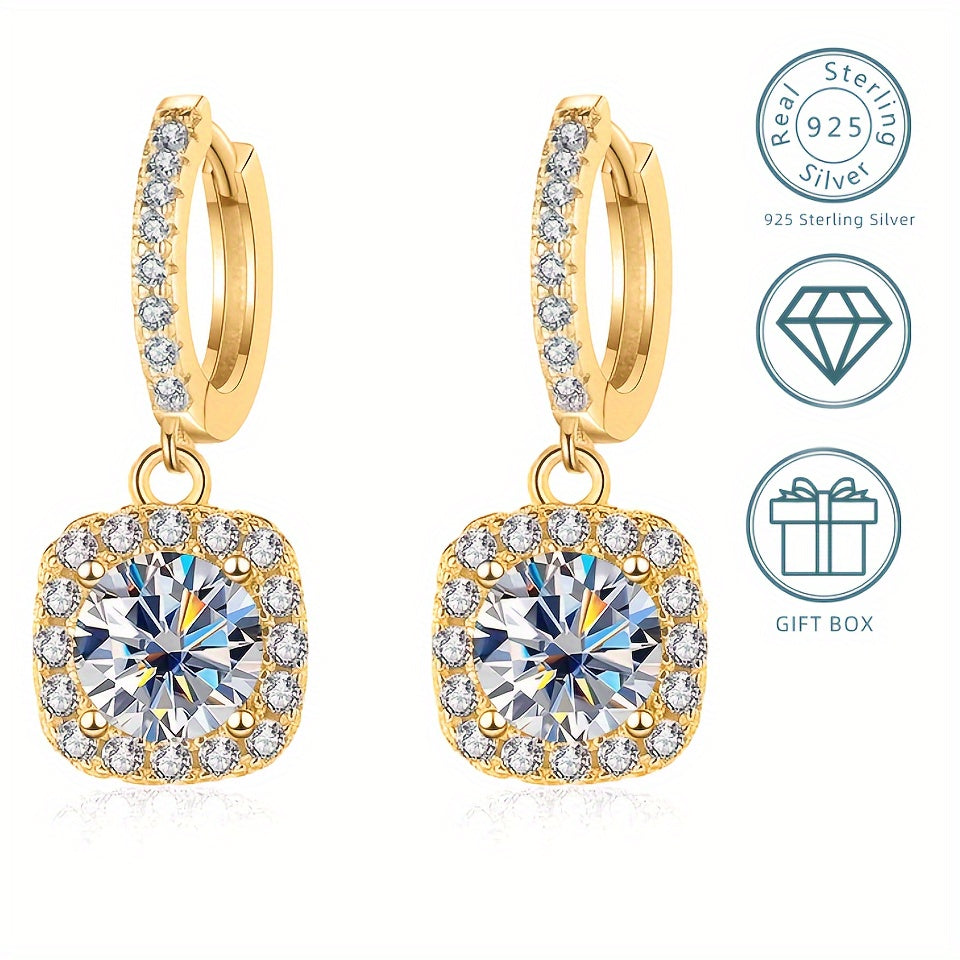 Luxurious and elegant, these 925 sterling silver Moissanite drop earrings are perfect for women on all occasions. With a gold plating and 6.5mm size, they are the perfect accessory for daily wear or special events such as weddings, parties, banquets