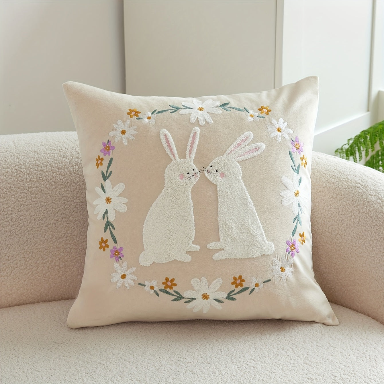 Easter Rabbit Polyester Cushion Cover, Easter Bunny Pillow Cover, Bedroom and Sofa Accessories, Collectible Building Decor (Cushion not included)