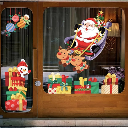 Decorate Your Home for the Holidays with Classic Christmas Window Stickers featuring Santa Claus and Reindeer Static Cling Decals, Shimmery Snowflake Patterns. These Reusable Decals are Perfect for Glass and Doors, with a 2mil Thickness for Seasonal