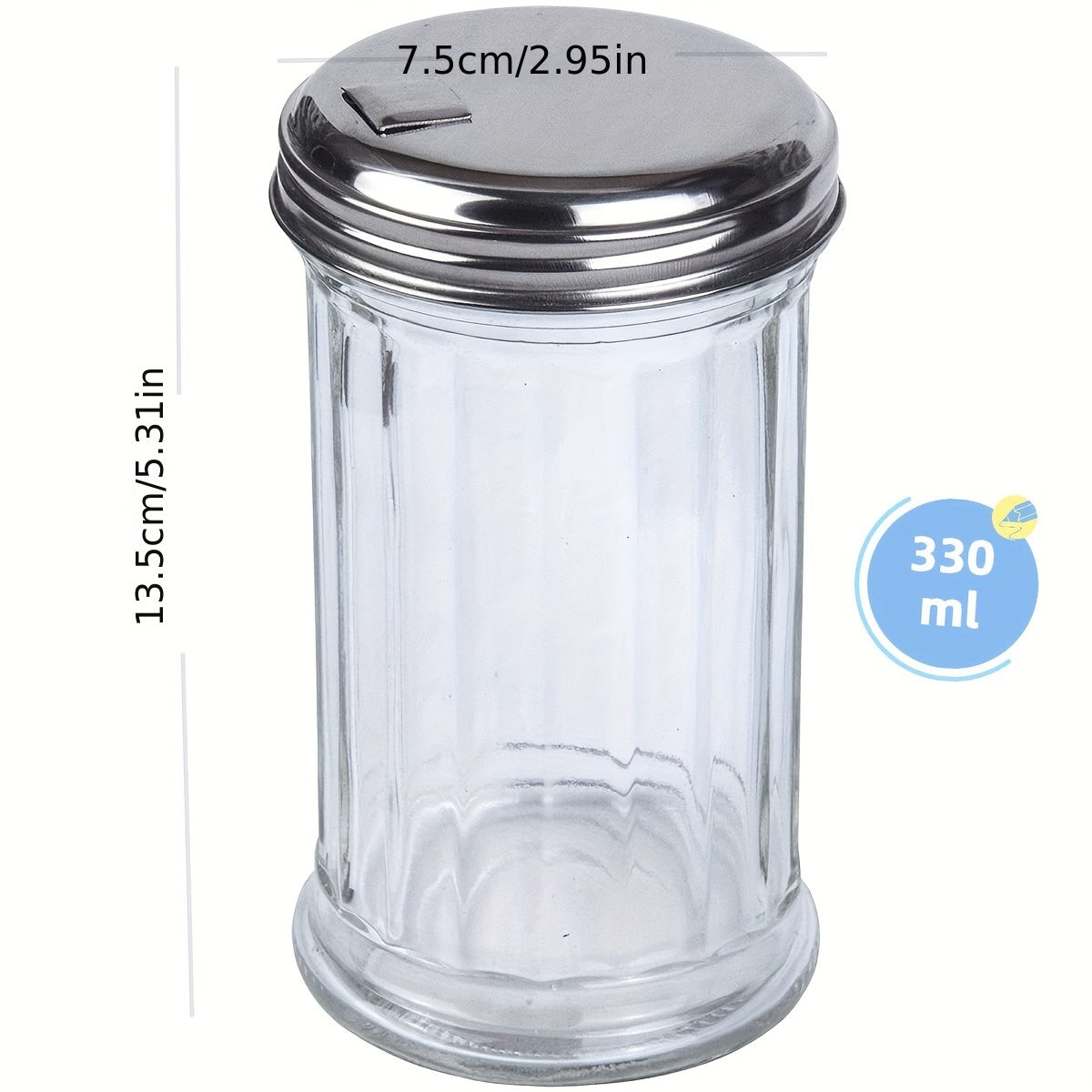 Glass sugar dispenser container with a lid, ideal for tabletop kitchen use. This sugar box set includes a coffee sugar jar, perfect for use in coffee bars. The glass jar with lid can also be used as a salt seasoning jar or sugar bottle pourer.