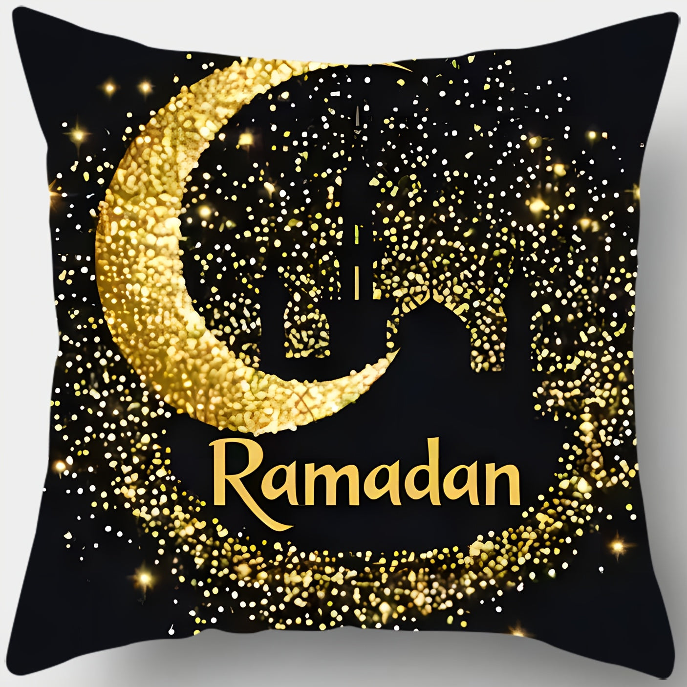 Traditional Ramadan pillowcases, set of 4, 45.01cm square, 100% polyester, machine washable, zippered covers with lantern, star, moon print for living room and bedroom decor (pillow inserts