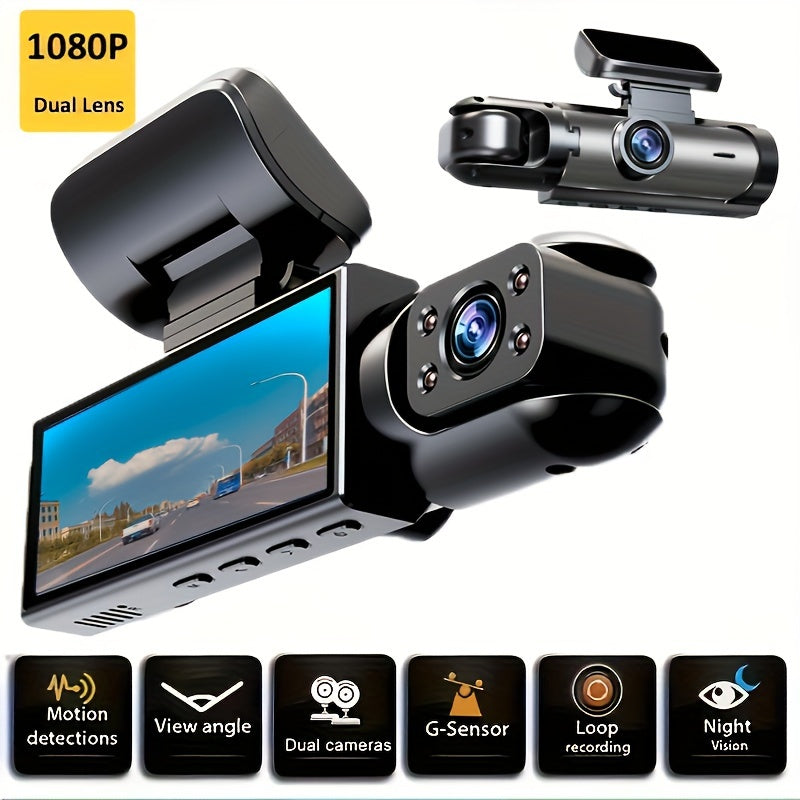 Ouyaaqii Upgraded Full HD 1080P Dual-Camera Dash Cam with Night Vision, Fast Charging Car Charger & 64GB Memory Card - Includes Alloy Sunproof Case, Loop Recording, G-Sensor, Car Charger