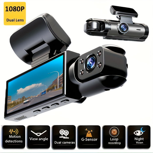 Ouyaaqii Upgraded Full HD 1080P Dual-Camera Dash Cam with Night Vision, Fast Charging Car Charger & 64GB Memory Card - Includes Alloy Sunproof Case, Loop Recording, G-Sensor, Car Charger