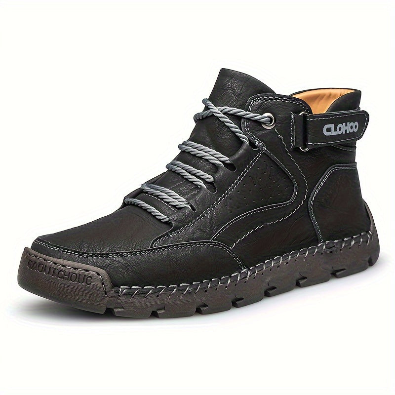 CLOHOO Men's Casual Ankle Boots with Handcrafted Stitching and Rubber Sole, Lace-Up, All-Season Outdoor & Streetwear Shoes