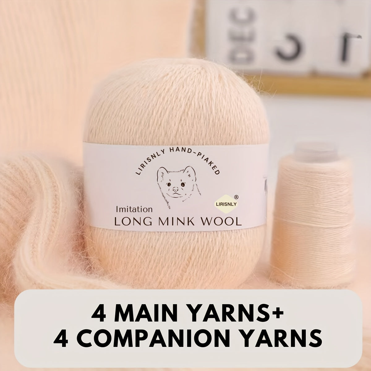 4pcs of faux mink wool and long wool totalling 280g, with 50g faux mink wool and 20g companion thread each. Skin-friendly and warm, suitable for knitting scarves, sweaters, hats, etc.