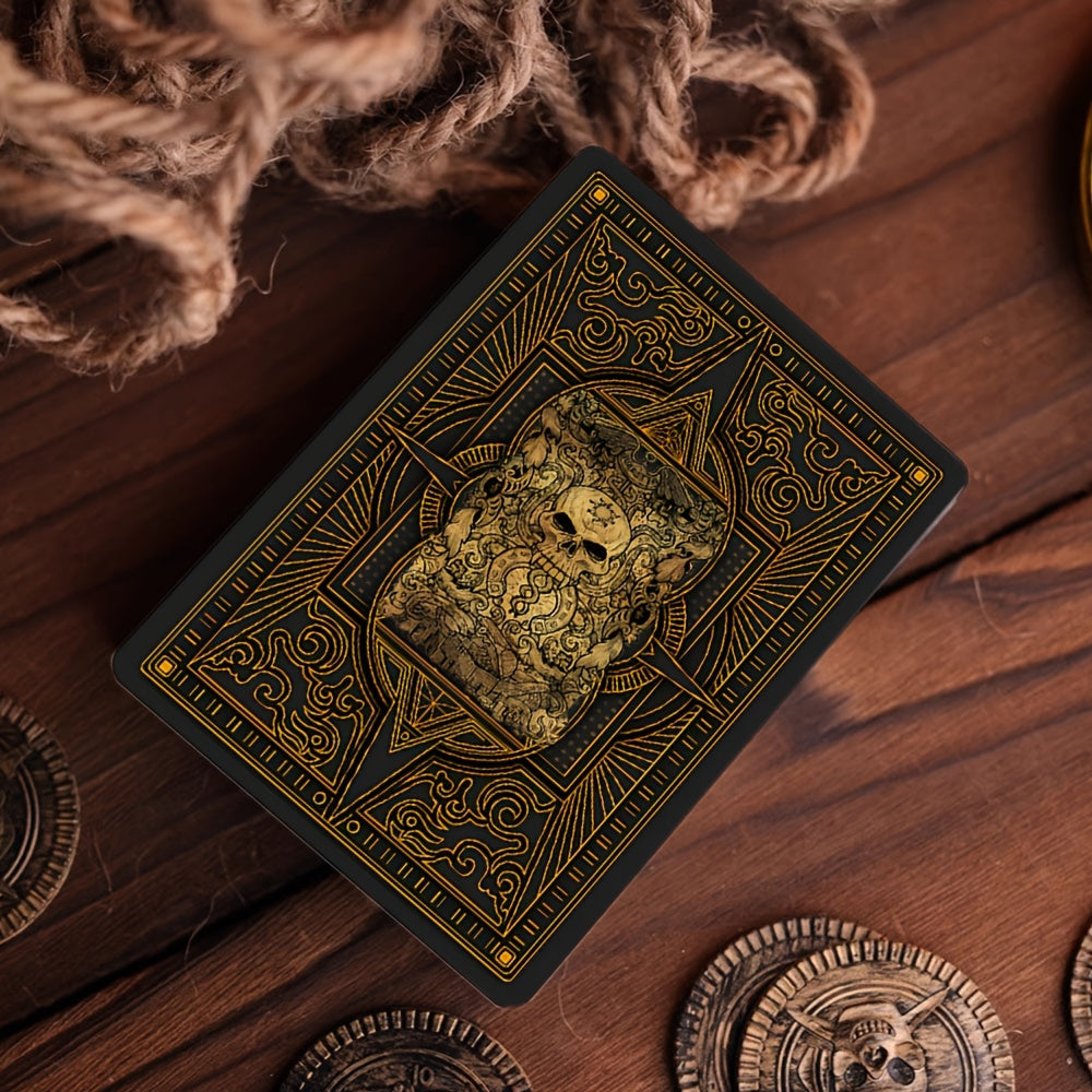 STRUBLFE Vintage Pirate-Themed Poker Cards with anti-slip embossing, geometric design, and golden accents. Perfect for family gatherings and party games. Luxury card texture for a stylish