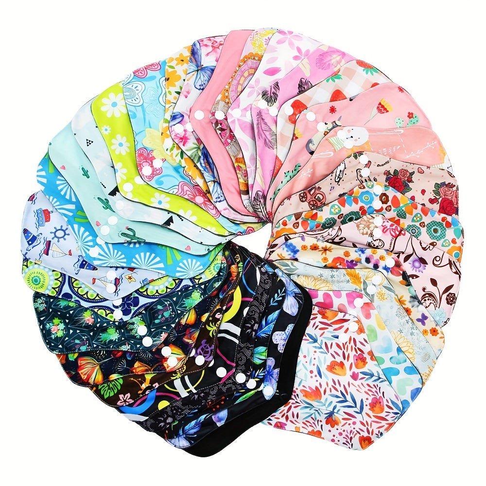 5 or 10 random color reusable menstrual pads made of bamboo cloth, designed for heavy flow with wings, washable overnight cloth panty liners for women's periods.