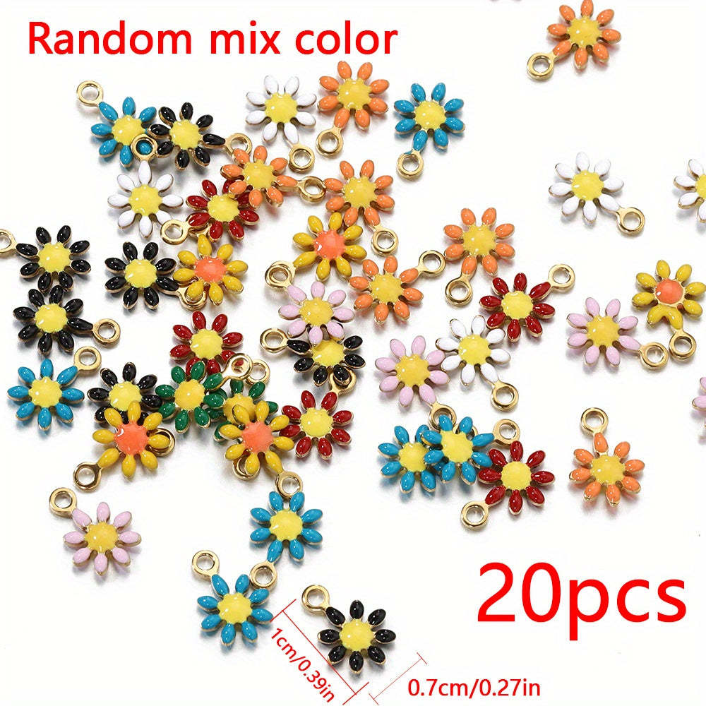 20 pieces of golden-colored stainless steel enamel daisy flower charms pendants for making bracelets, necklaces, and other DIY jewelry projects that won't fade.