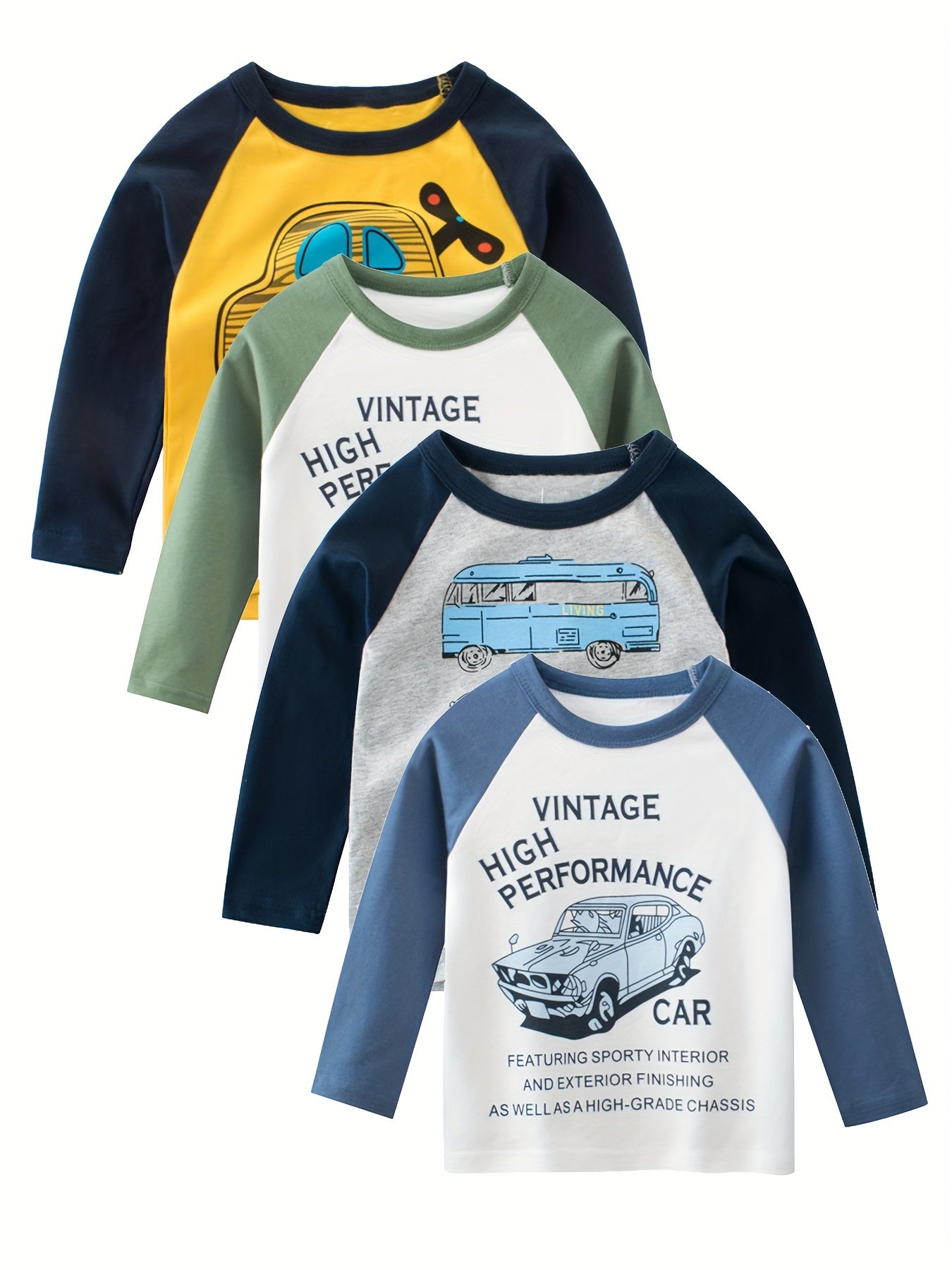 Vintage Car Print T-shirt Set for Boys