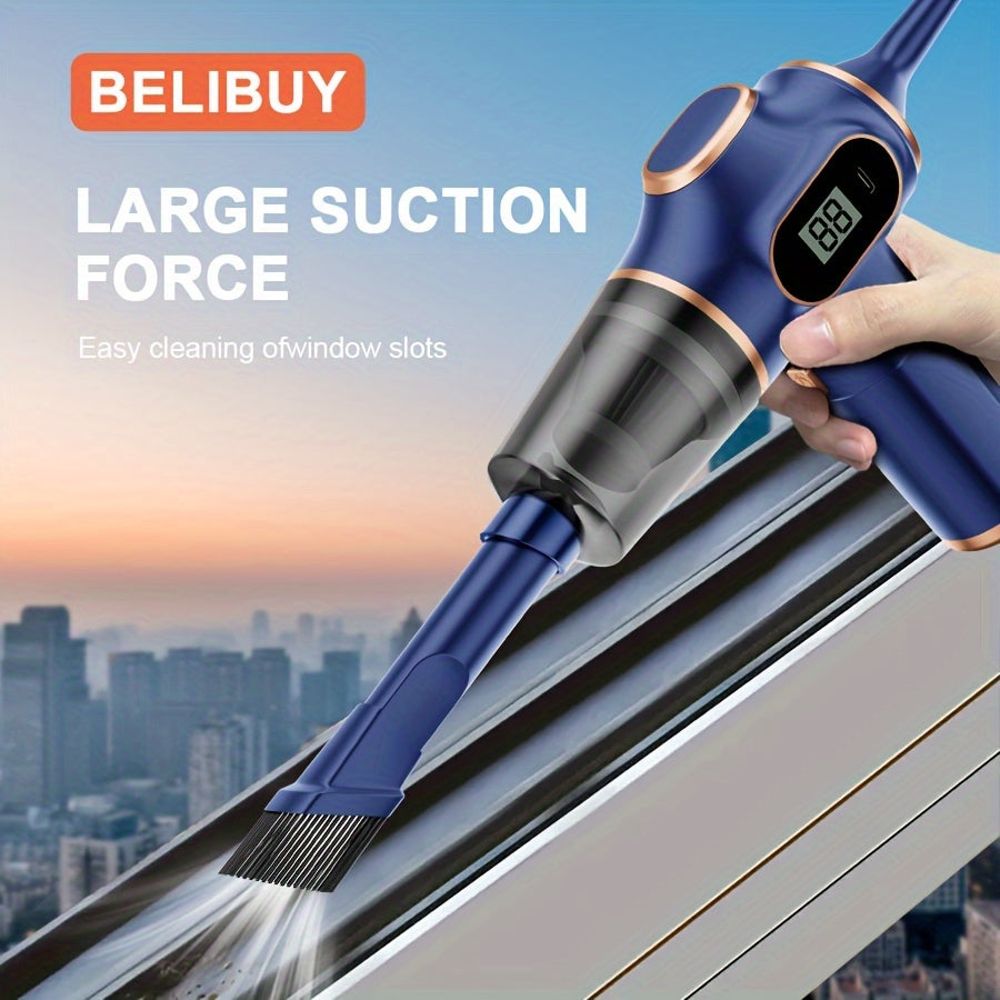 The Belibuy Cordless Handheld Vacuum Cleaner is perfect for your home and car cleaning needs. With powerful suction, it easily removes pet hair and debris. It is USB rechargeable with a 2000mAh lithium battery, ensuring long-lasting performance. The