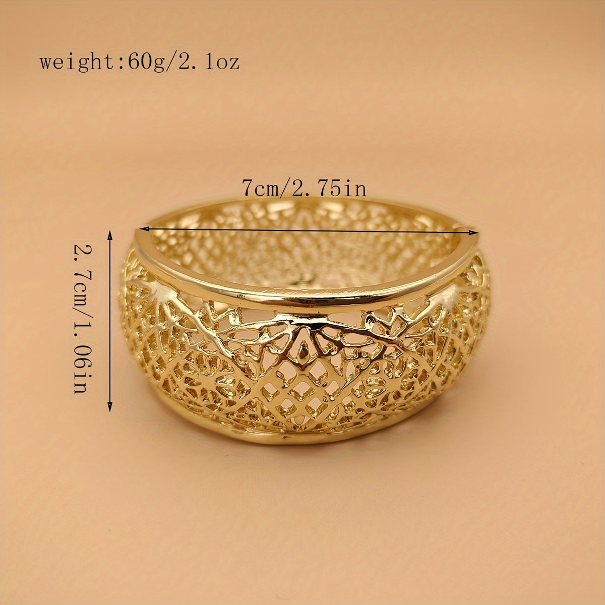 Adjustable bangle for women, featuring a vintage golden metal wide bracelet with intricate cut-out details - perfect for festive banquets and celebrations.