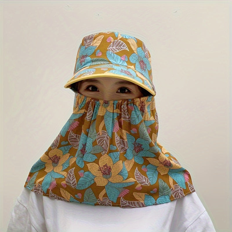 1 Sun Hat with Large Brim Shawl, Face Mask for Sun Protection while Cycling