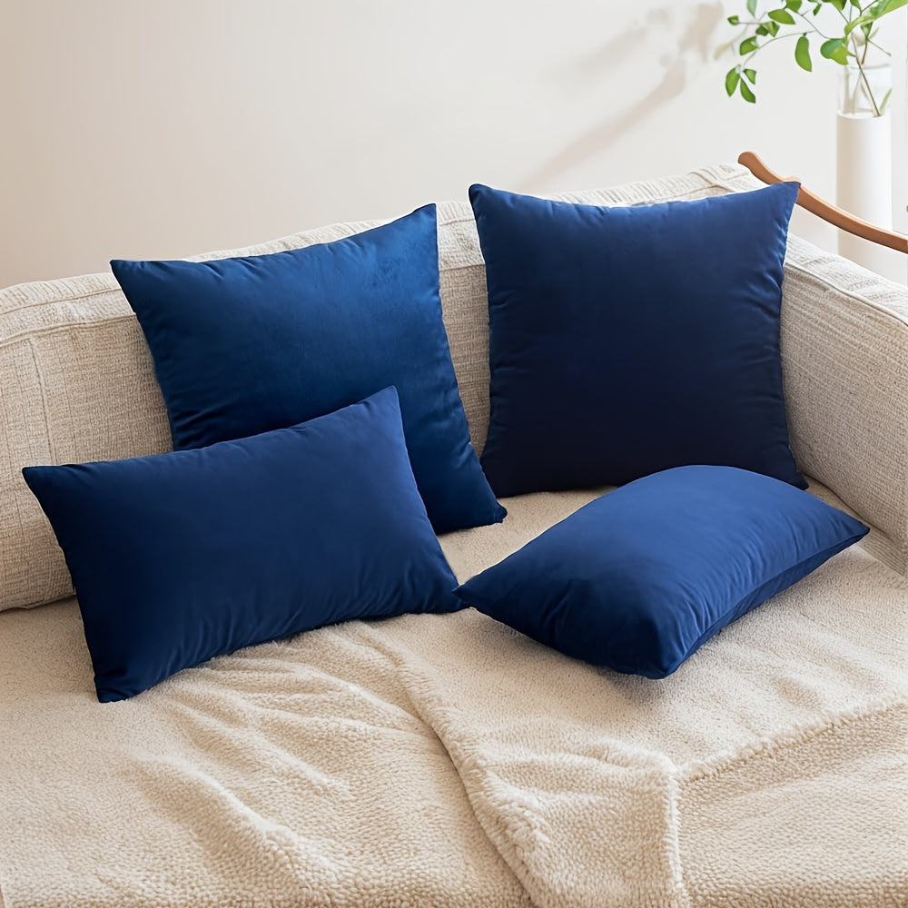 2pcs of navy blue velvet throw pillow covers in various sizes for modern home decor without pillow inserts.