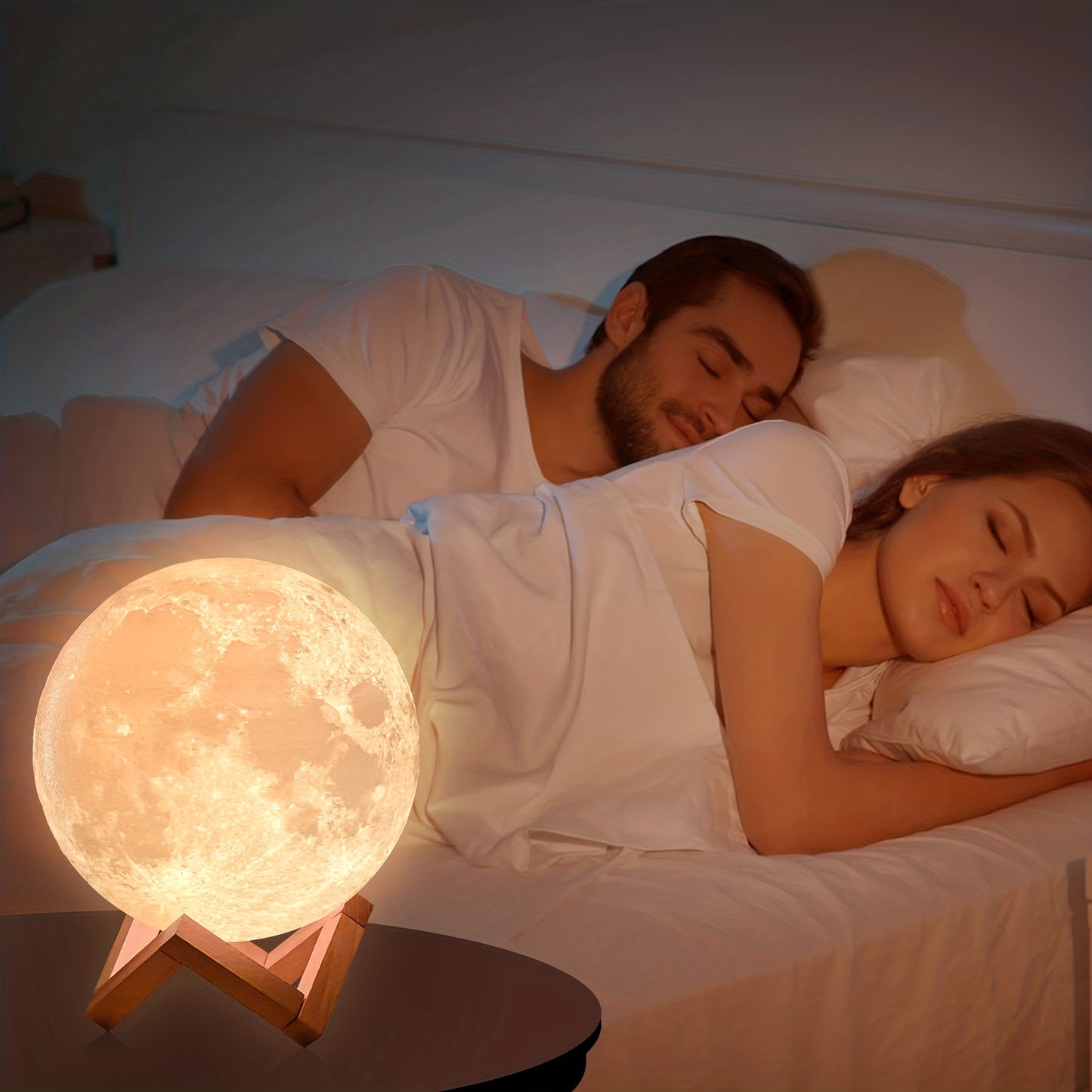 Moon night light for girls with wooden base, 2 control methods (remote and touch), rechargeable with 128 colors, 12cm diameter. Perfect gift for holidays and special occasions.