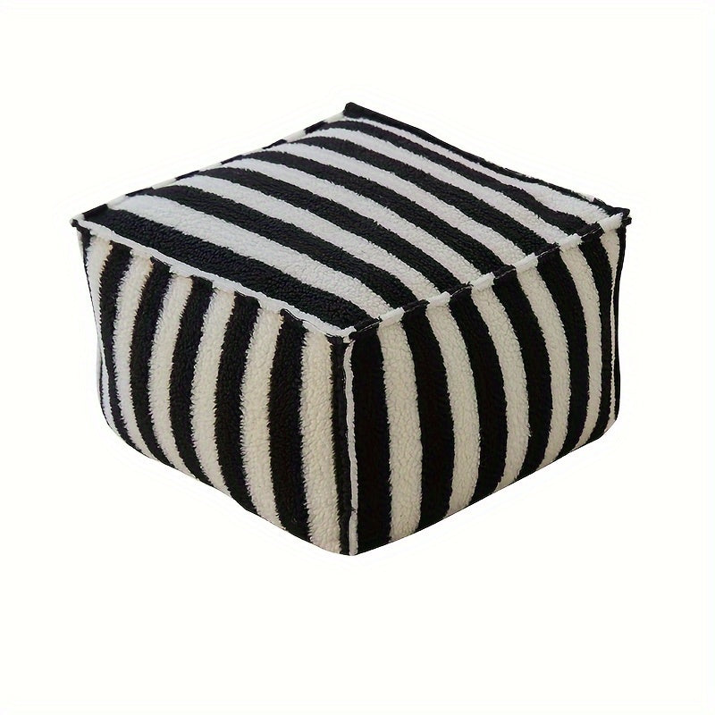 Square Foam Stool Cushion with Knitted Red & Black Striped Design - Non-Wooden, Electricity-Free for Living Room, Floor, Shoe Changing, Tatami - Decorative Seating with Soft Striped Pattern