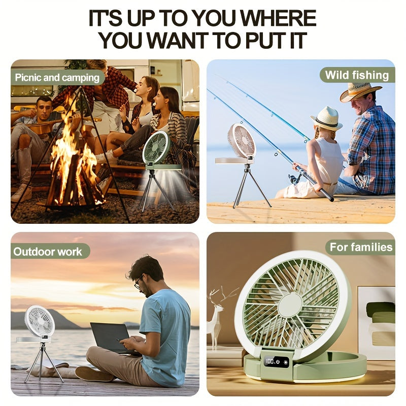 High-Performance Rechargeable Fan with LED Light - Portable, USB-Powered, Touch-Sensitive Control, Perfect for Desktop Use and Camping Outdoors