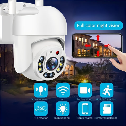 QKH Outdoor WiFi Security Camera with PTZ, Auto Tracking, Full Color Night Vision, AI Motion Detection, Two-Way Intercom, USB Powered, 2.4GHz Wireless - Ideal for Home Surveillance.