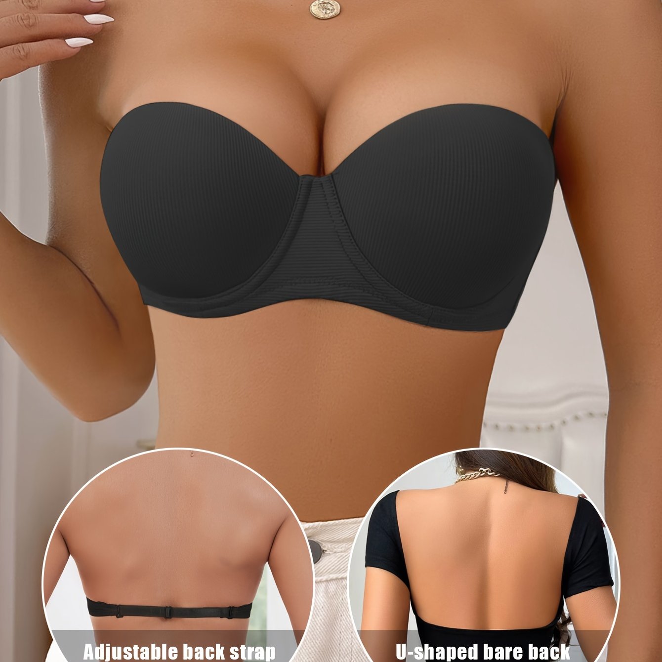 Stylish half cup underwire strapless push-up bra for women.