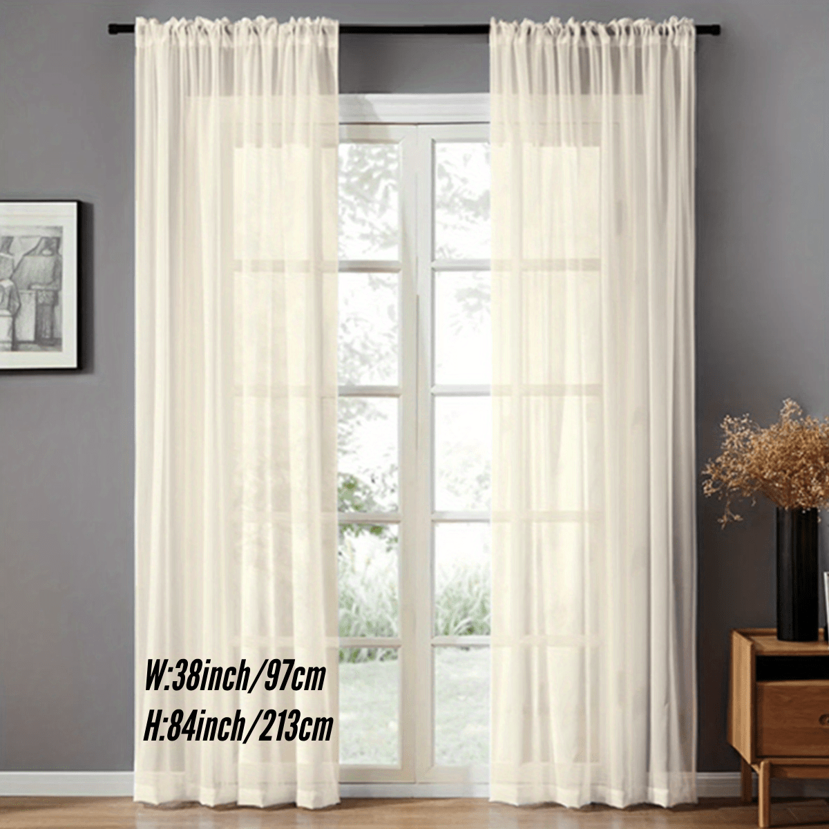 Pair of Sheer Voile Curtains with Rod Pocket for Kitchen, Bedroom, and Living Room Home Decor