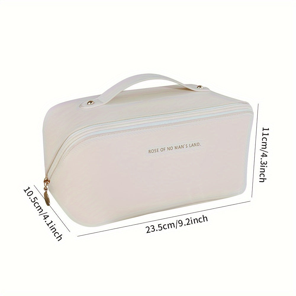 Travel-friendly makeup and skincare storage bag with large capacity and positioning printing, available in mixed colors and unscented.