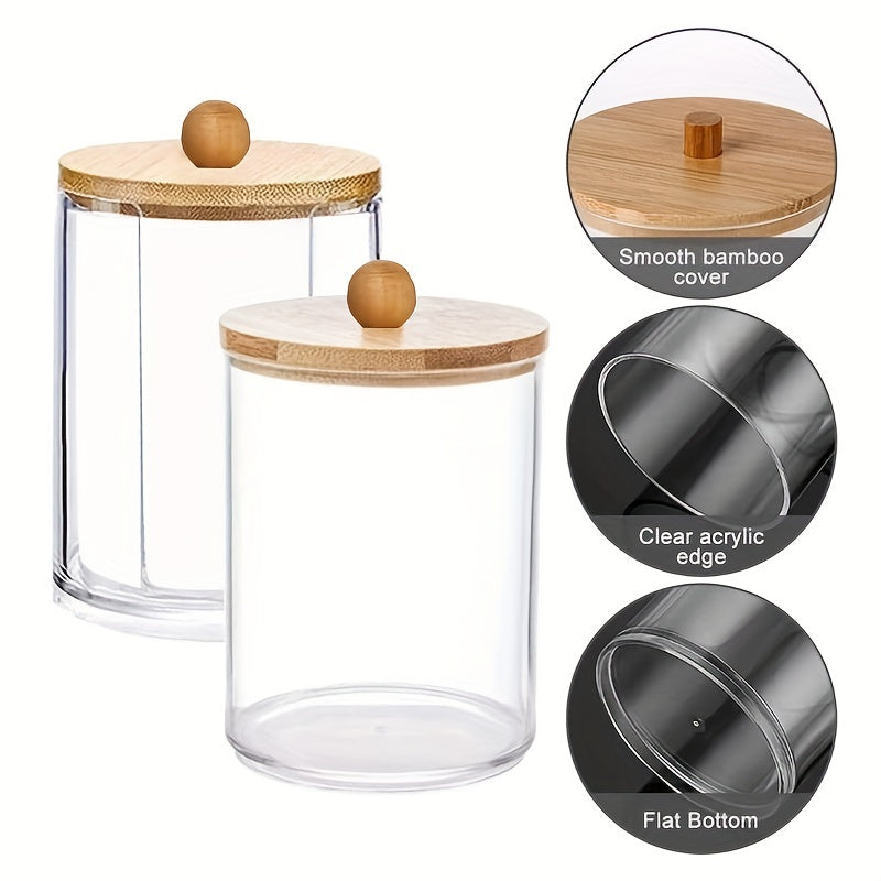 Durable bamboo lid, dust-proof cotton pad holder for bathroom and other rooms.