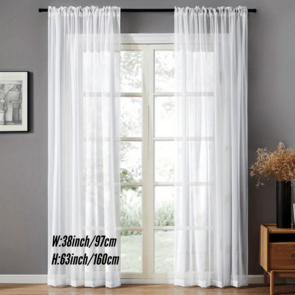 Pair of Sheer Voile Curtains with Rod Pocket for Kitchen, Bedroom, and Living Room Home Decor