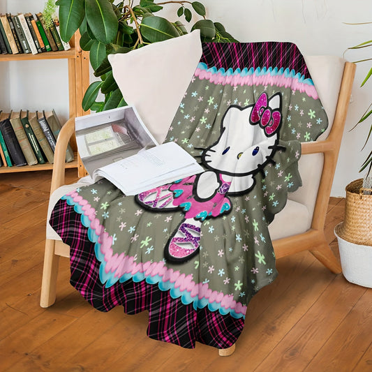 1 piece of the classic square pattern Hello Kitty ballet dance themed Sanrio flannel blanket. Can be used as a single or double comfortable flannel blanket, suitable for office, home decoration, bed, sofa, car, nap, air conditioning, or as a gift for the