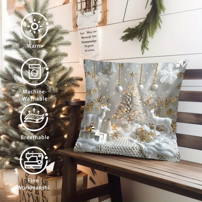 1 Christmas pillow cover with snowmen animal pattern, digital printed on one side, 44.96 cm x 44.96 cm, for sofa, living room, bedroom decoration (pillow insert not included).