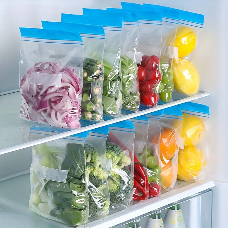 Storage bags with zippers, designed for freshness and organization. Perfect for storing fruits, grains, vegetables, and meat. Ideal for preserving food and keeping the kitchen organized. Includes 15/25/30/70 pieces of bags. Great kitchen accessory.