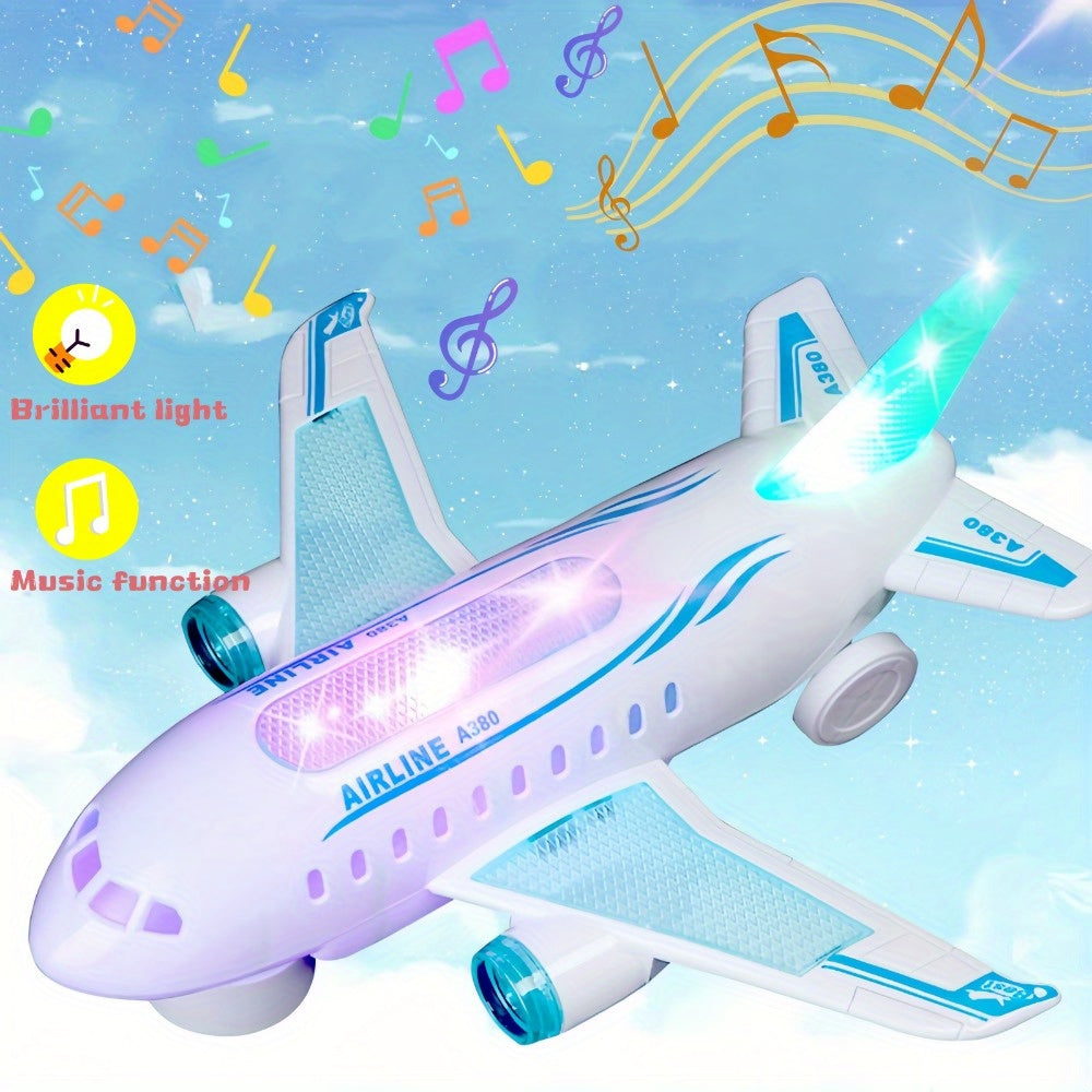 Battery-Powered Airplane Model Toy for Kids with Lights and Music - Durable Plastic Construction in White Color