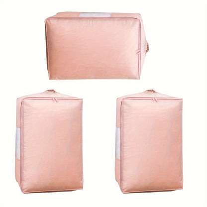 Portable Foldable Zipper Storage Bag with Thickened and Reinforced Material, Transparent Window, and Durable Handle. Ideal for Wardrobe Organization, this Storage Container is capable of holding Clothes, Blankets, Quilts, Sheets, Pillows, and Toys.