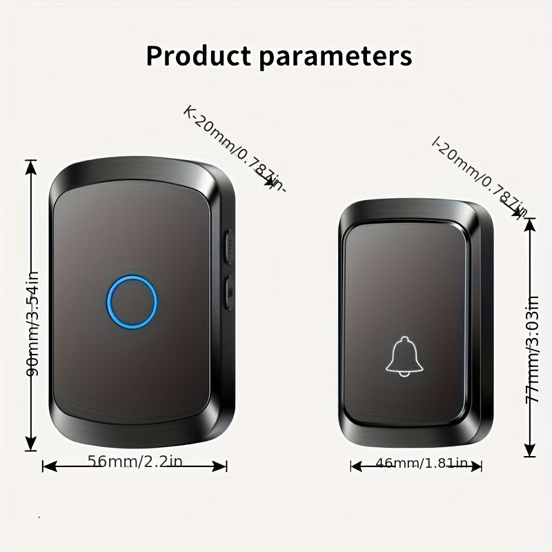 1 шт. Умный беспроводной дверной звонок с диапазоном 304,8 м, 60 мелодий, 5 уровней громкости, беззвучным режимом 110 дБ, светодиодным индикатором, несъемной батареей, европейская вилка