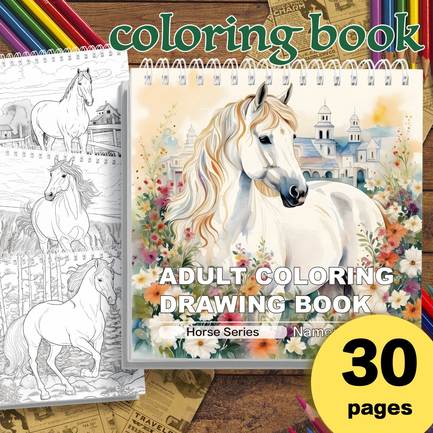 Find peace and pleasure in our detailed adult horse coloring book, perfect for all skill levels.