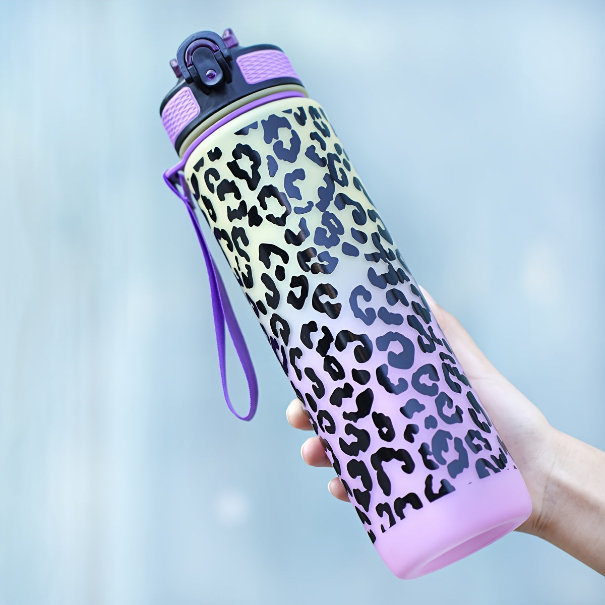 32oz Leopard Print Gradient Straw Cup - BPA-free suv shishasi uy va ochiq sportlar uchun, piyoda sayohat, lagerda qolish, fitnes uchun ideal - ajoyib bayram sovg'asi