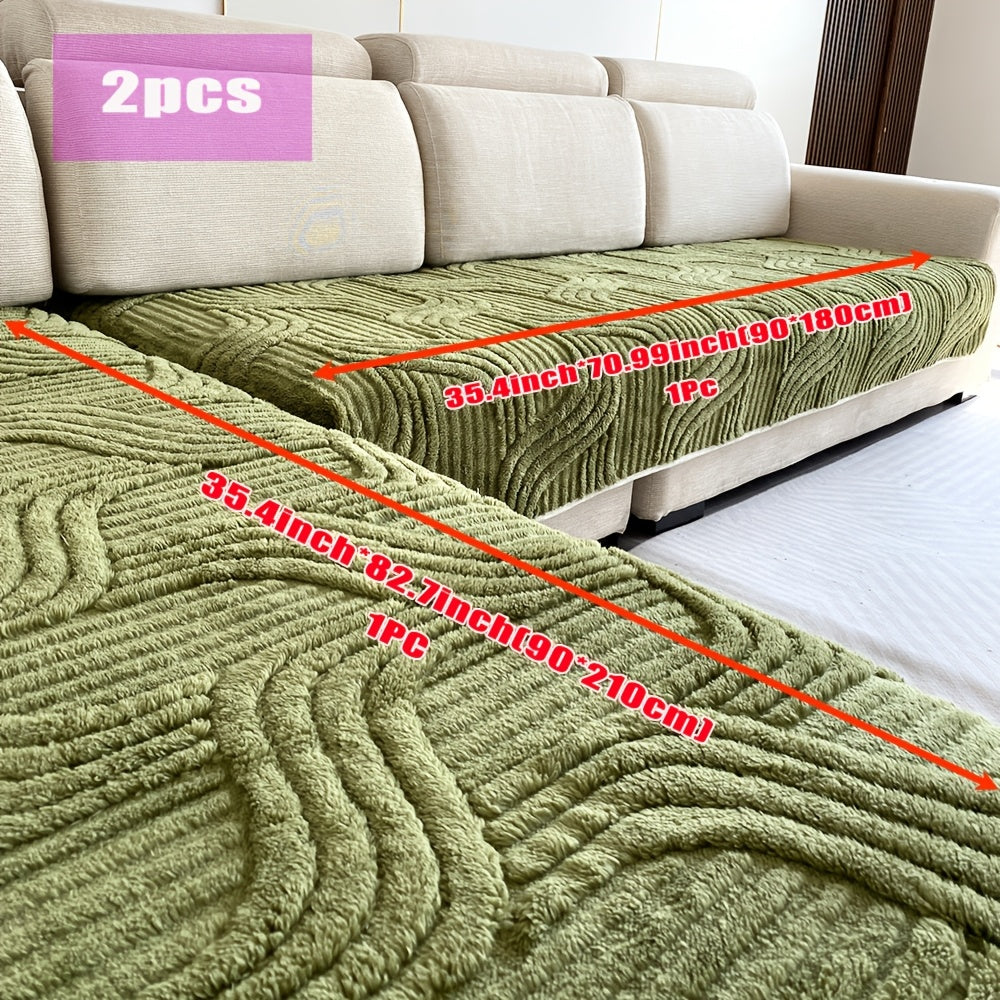 2-piece L-shaped sofa slipcover set: thick, non-slip, machine washable, pet-friendly, stain-resistant polyester; suitable for 3-seater to sectional sofas, 400-450gsm.