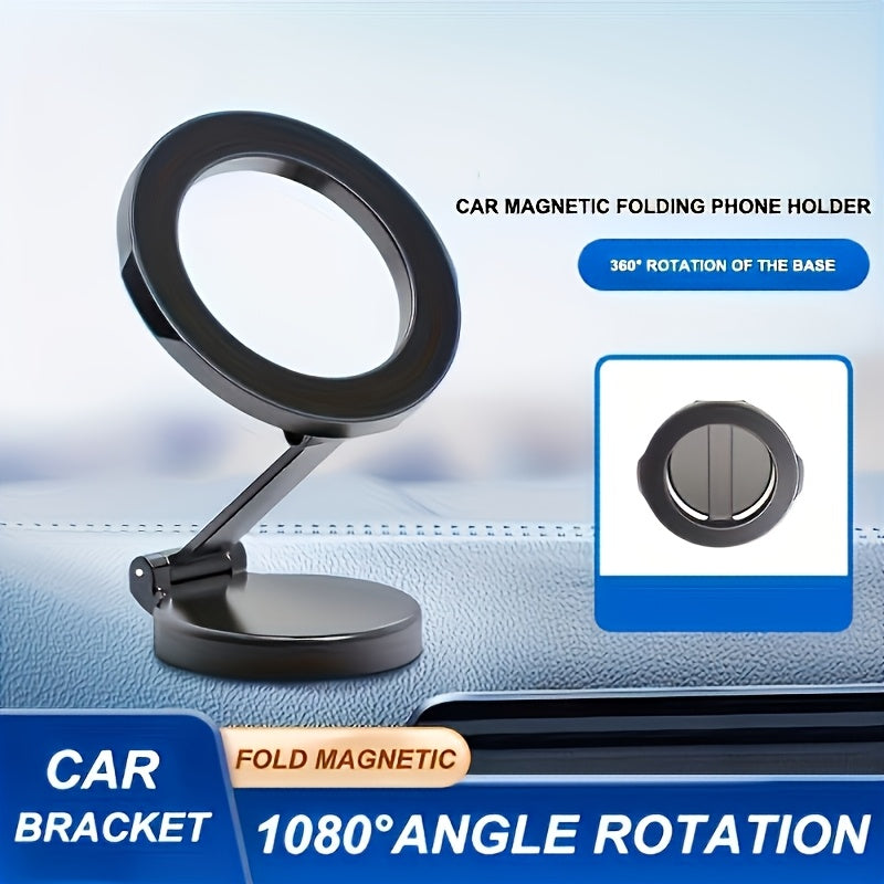 High-strength zinc alloy car phone holder rotates 360°. Safe, foldable dashboard stand for navigation. Ideal birthday gift, compatible with all phone models. No batteries needed.