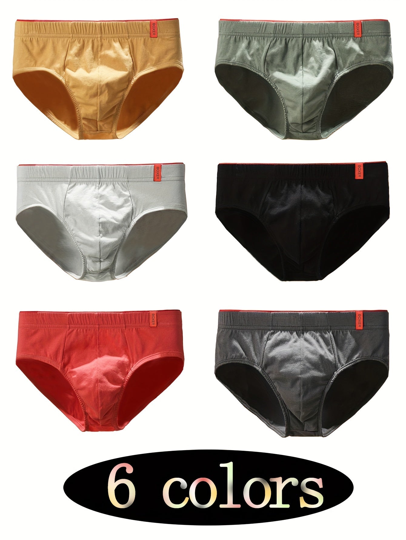 6pcs Set of Men's Triangle Briefs made of pure cotton in multiple colors. Loose and simple design, comfortable and breathable. Large size with hand embroidery boxing details. Fashionable