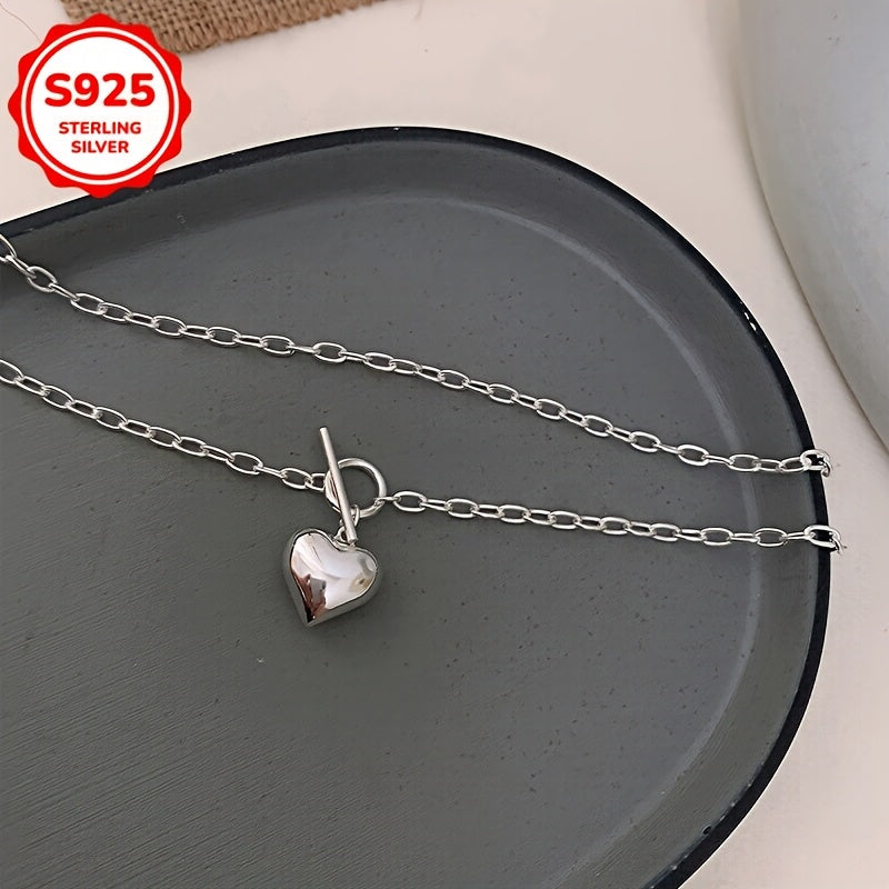 Retro hip-hop style women's pendant necklace featuring an OT buckle heart design. Made of 925 silver with a weight of 6.5g, this stylish necklace is perfect for daily wear or as a matching gift.