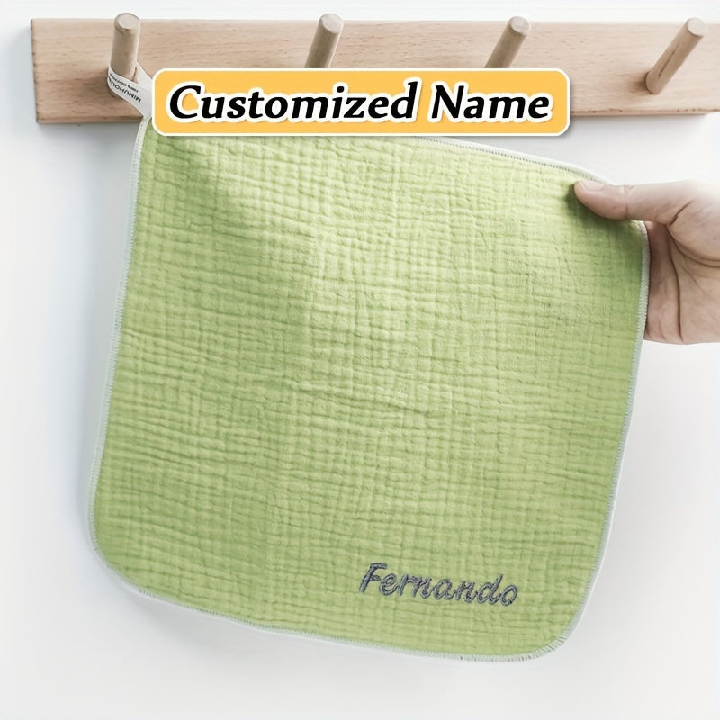 Personalized baby products: Custom baby bibs, newborn cotton square towels, baby face wash towels, children's gauze comfort towels, burp cloths, and bibs.