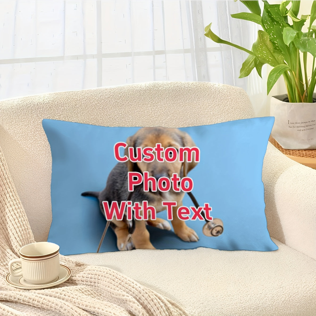 One Piece of Personalized Double-Sided Print Plush Pillowcase with Customized Photo and Text, Perfect as a Personalized Keepsake for Valentine's Day, Wedding, Anniversary, or as a Gift for Ages 14 and Up. Made of Polyester and measures 30.48x50.8 cm.