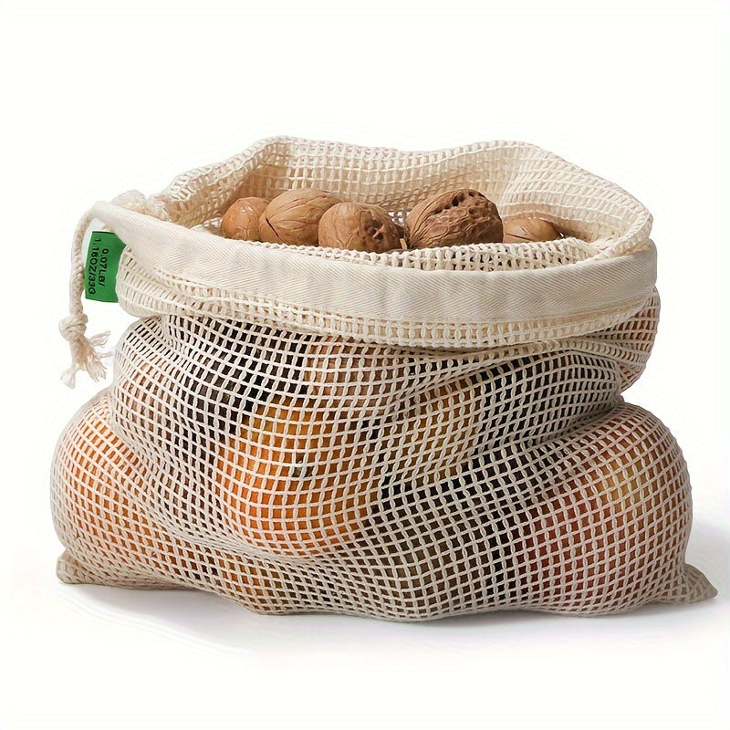 Square Organic Fruit & Vegetable Storage Bag with Drawstring Closure - 1 Piece Reusable Mesh Shopping Bag for Kitchen and Dining