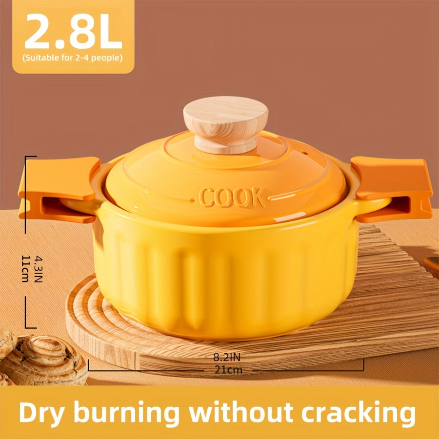 Novelty Textured Ceramic Soup Pot with Yellow Lid - Ideal for soups, stews, and porridges - Heat-resistant and non-stick cookware for home use - Versatile for use in rice cookers and warming jars.