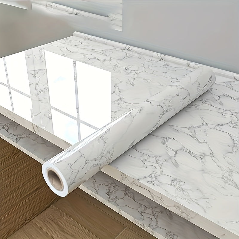 Smooth and stylish, this self-adhesive wallpaper roll features a marble pattern design. It is waterproof, heat-resistant, and oil-resistant, making it perfect for kitchens and bathrooms. This easy-to-apply sticker is great for furniture refurbishment.