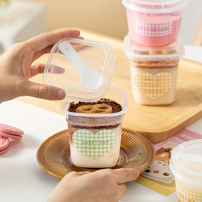 Set of 20 Reusable Plastic Dessert Cups with Lids & Spoons - Leakproof, BPA-Free for Serving Cakes, Puddings, Ice Cream - Ideal for Parties, Weddings, and Picnics