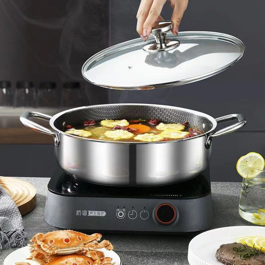 Large Stainless Steel Stock Pot with Lid - Versatile Double-Layered Design for Steaming & Cooking, Non-Stick Honeycomb Pattern, Compatible with Induction Cooktops