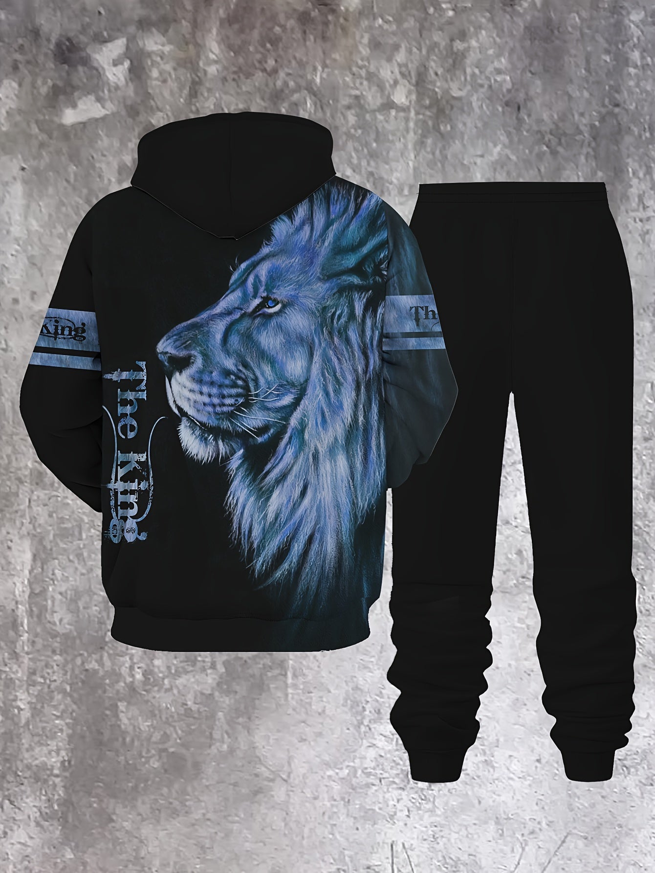 Men's Lion King Zip-Up Hoodie and Jogger Set - Casual Loungewear with Lion Design, Machine Washable