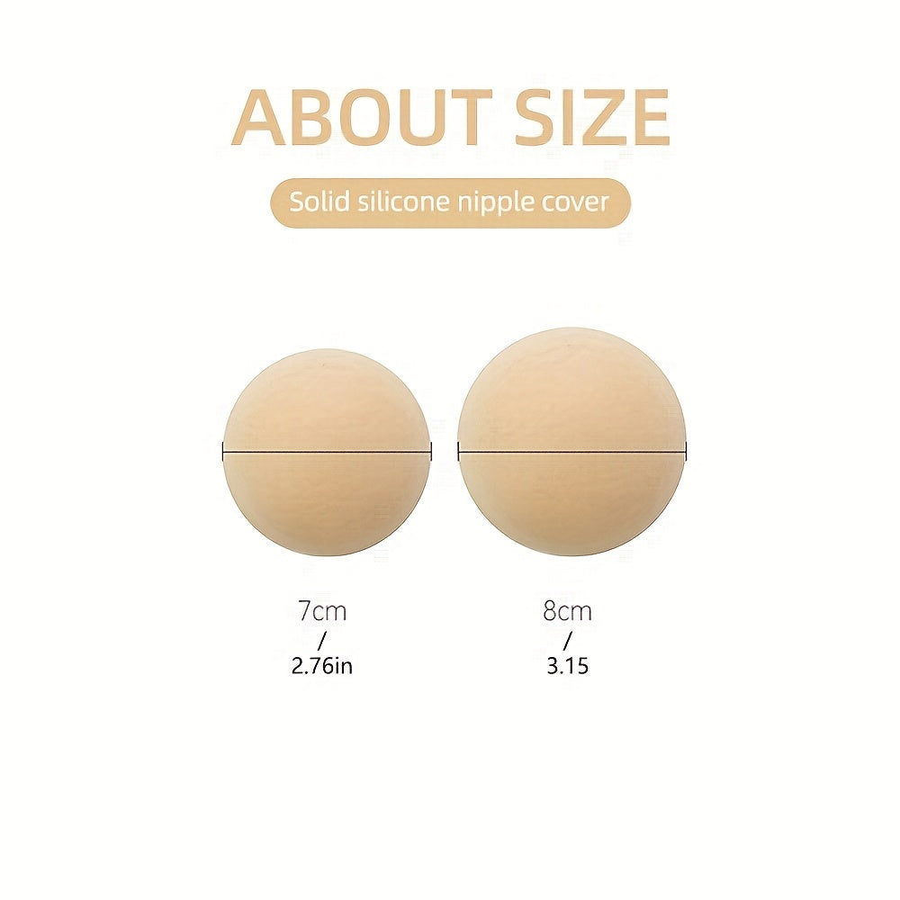 1 pair of breathable, reusable nipple covers for women, seamless and invisible, with adhesive sticky silicone and holes in beige color.