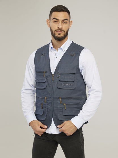 Men's Casual Zip Up Cargo Vest for Spring/Summer Outdoor Activities