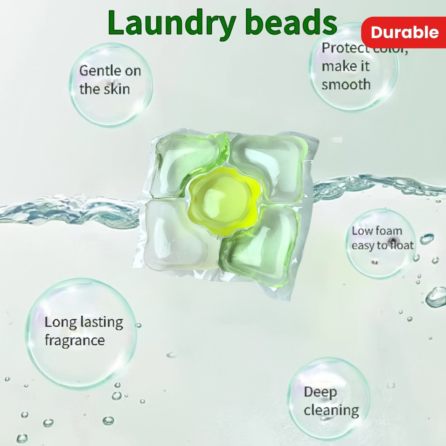 Camellia Fragrance Laundry Beads - 60 Pack. Enjoy long-lasting scent with 5-in-1 benefits: deep clean, softener, pH neutral, and fabric surface care. Made with liquid formula including sodium lauryl sulfate for effective cleaning. Perfect for home