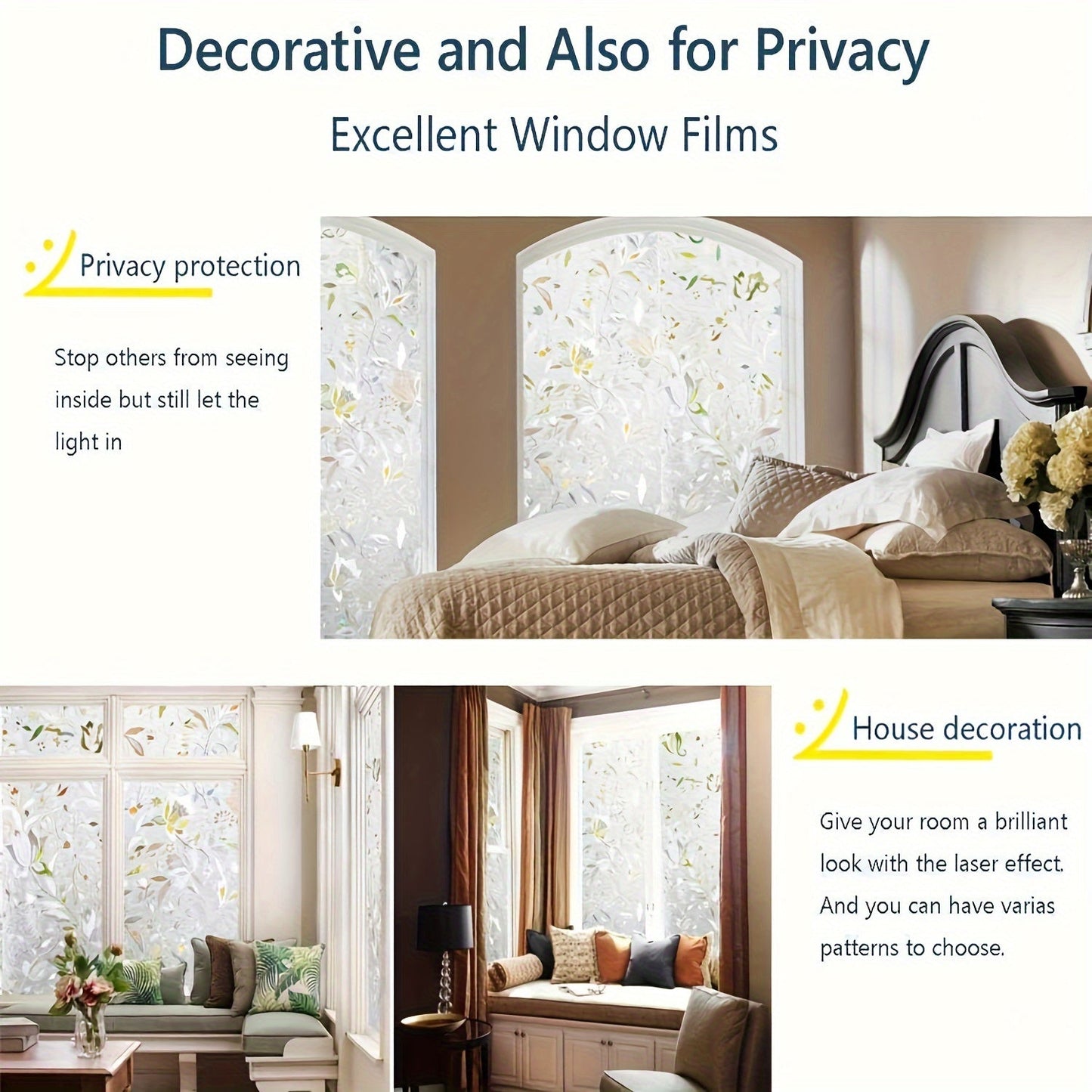 Electrostatic Non-Adhesive Glass Window Film with Tulip Pattern, Window Sticker for Home Decoration in Bedroom and Living Room.